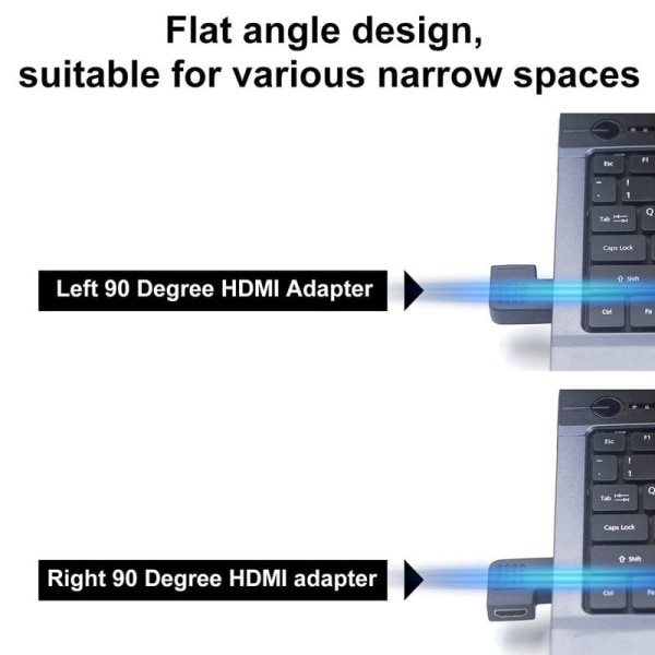 VCE-pakke med 2 HDMI-vinkeladapter 4K HDMI-vinkelplugg 90 grader rett vinkel