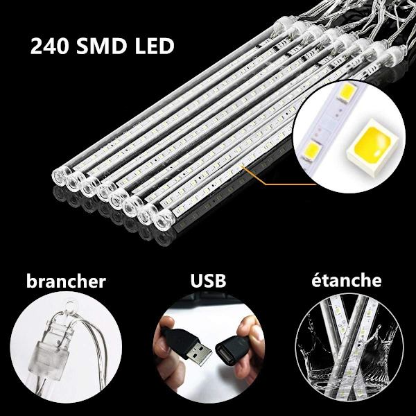 Meteor Shower Ljus LED Fe-ljus 8 Rör 30cm Meteor Regn Ljus för Jul Dekoration Utomhus Trädgård och Fest Vattentät IP65 USB(USB Blå)