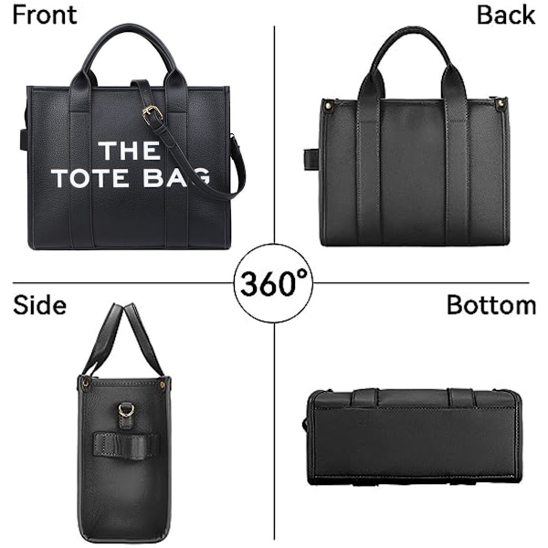 Lær tote bag for kvinner, håndveske med svart KLB