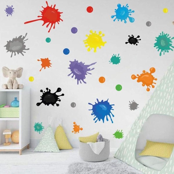Wallstickers med flerfärgade färger, wallstickers med stänk och fläckar för d KLB