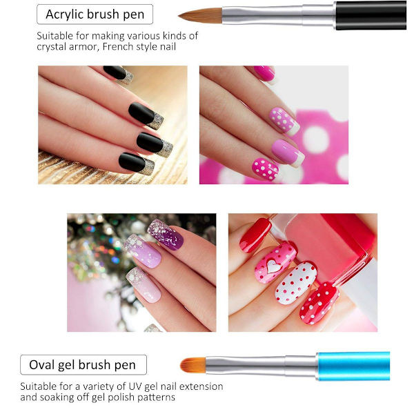 Nagelverktyg, 5-delad akrylnagelborste UV-gelnagelborstepenna set och 1-delad KLB