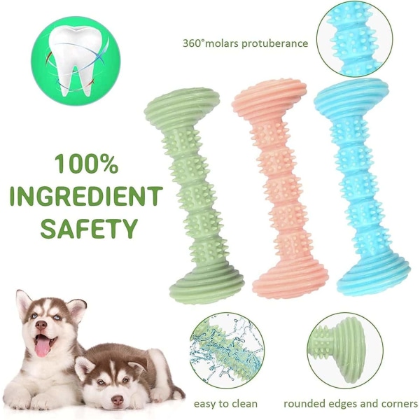 Tuggvänligt hundben, hundtandborste, valpleksak, hundben av naturgummi, giftfria tuggvänliga hundben som rengör tänderna för valpar eller kattungar 3 st