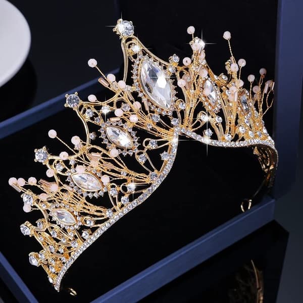 Rhinestone Bryllupskroner og Tiaraer til Kvinder Kostumefest Guld