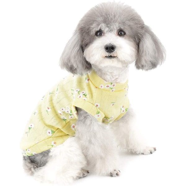 Pienen koiran hihaton T-paita, Lemmikkien vaatteet, kevätsyksy, päivänkakkarakuvio, pehmeä puuvilla, chihuahua, koira, yorkshire, keltainen, M