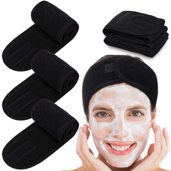 3 stk svart justerbart sminkebelte, gjenbrukbart hårbelte uttrekkbart håndklebelte for spa ansiktspleie kvinner