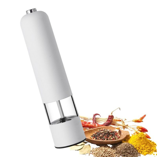 Elektrisk salt- och pepparkvarn - automatisk, påfyllningsbar, vit
