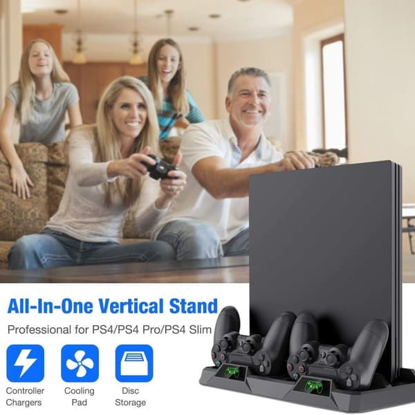 PS4 vertikalstativ, alt-i-ett PS4 vertikalstativ holder vifte