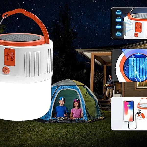 USB-oppladbar lanterne - Bærbar LED solcelle camping lanterne sikkerhetsposer