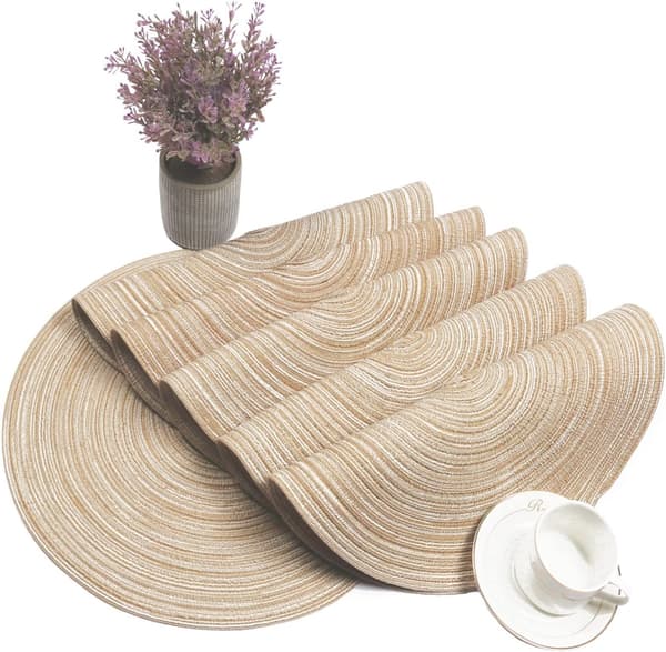 Sett med 8 runde flettede underlag for spisebord (Beige, 8)