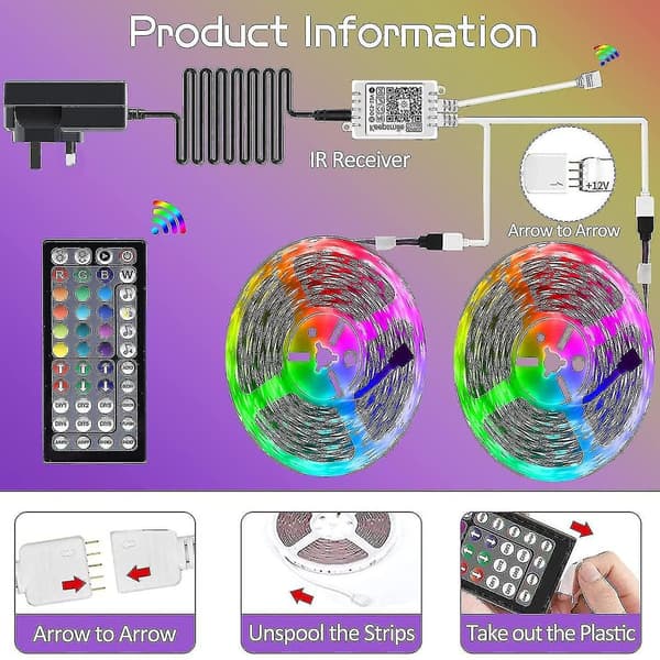 20M LED-lys Bluetooth RGB-lys LED-båndlys med KLB