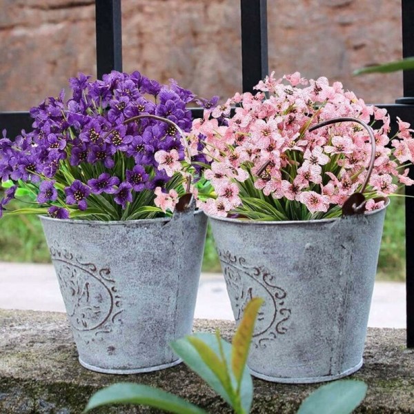 Set med 6 UV-beständiga konstgjorda violetta blommor för inomhus- och utomhusbruk, bleknar inte (lila) KLB