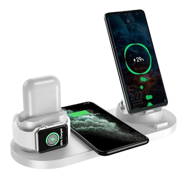 Trådløs oplader, 6 i 1 induktiv opladningsstation med 10W hvid