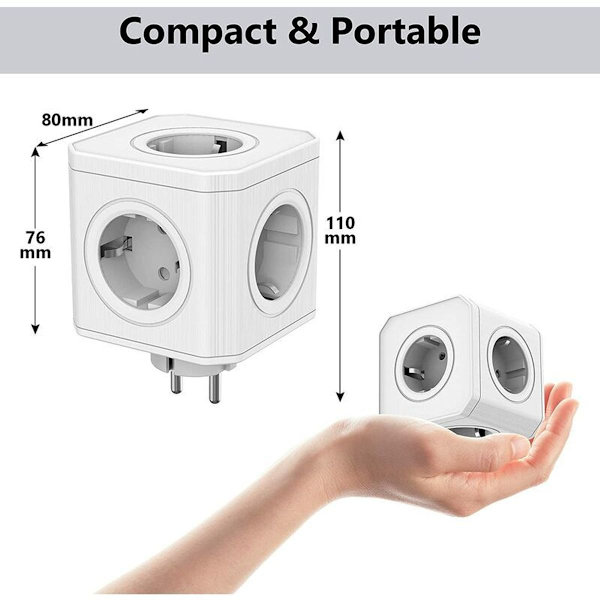 5 i 1 Cube Power Strip med overbelastningsbeskyttelse og overspændingsbeskyttelse, 4000W/16