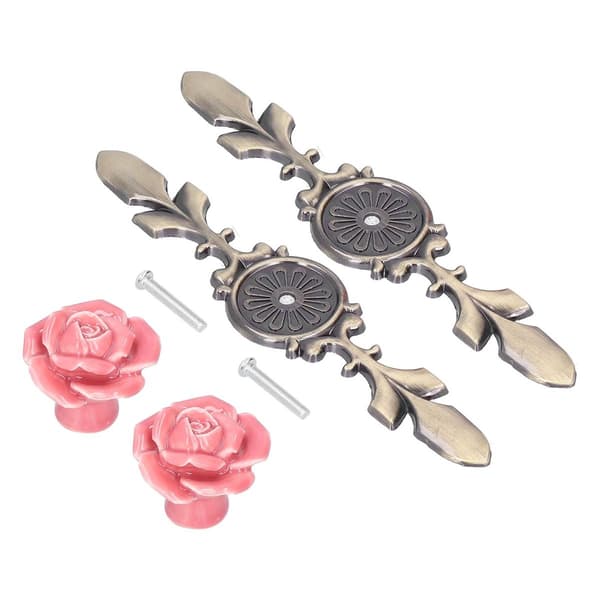 2Set Schrankknöpfe Rose Flower Ceramic Pull Handle Closet KLB