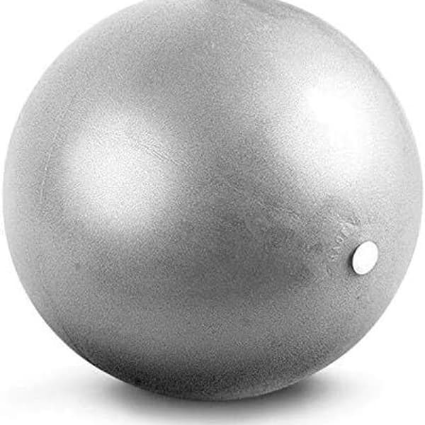 Mjuk Pilatesboll, 23-25 cm liten träningsboll med uppblåsbart sugrör, grå