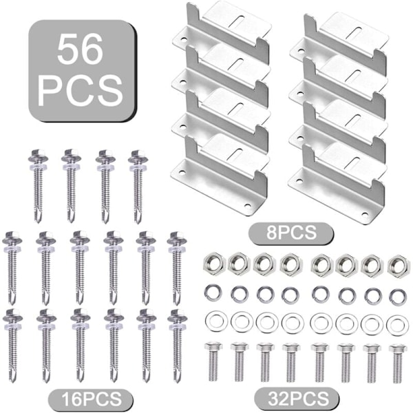 Solcellepanelbrakett, 8 stk. solcellepanel Z-brakett, aluminiumsolcellepanelbrakett med muttere og skruer KLB