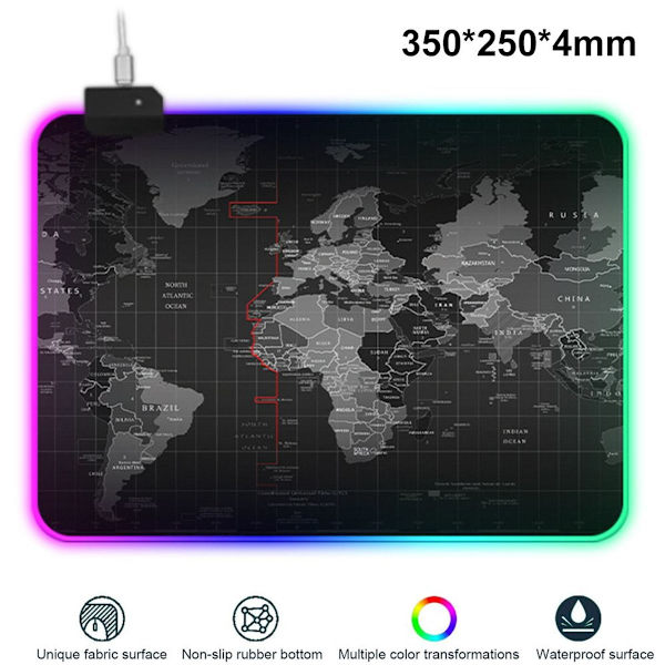 RGB Gaming Musemåtte LED Musemåtte Glat Overflade Kort 350x250x4mm