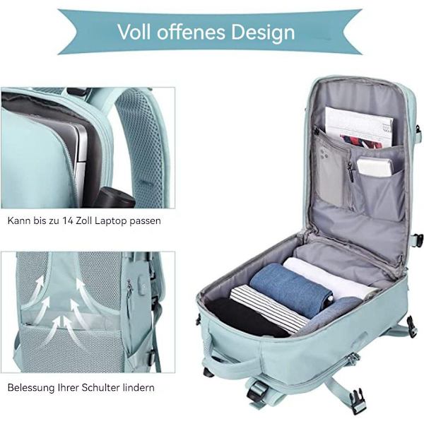 Stor ryggsäck, handbagage ryggsäck, med USB-laddningsport, skofack KLB