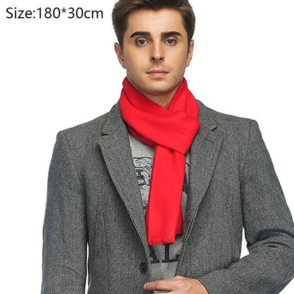 Klassisk varm vinterscarf för män PoilTreeWing Lång fransad scarf Röd