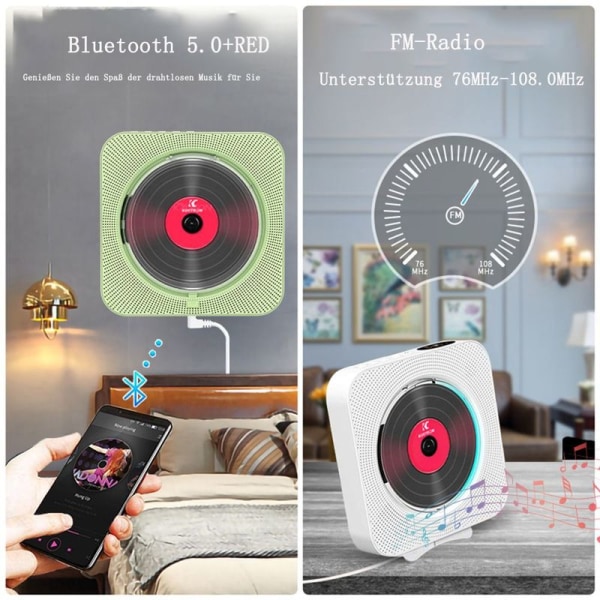 CD-spiller med radio boombox - Canareen oppgradert Bluetooth CD-spiller med LED