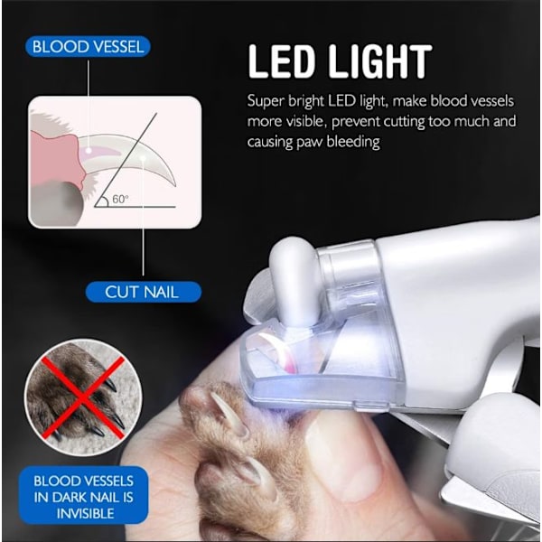 Hunde negleklipper - Negleklipper med LED-lys til hunde og katte Super sikker negleklipper Negleklipper med neglefil