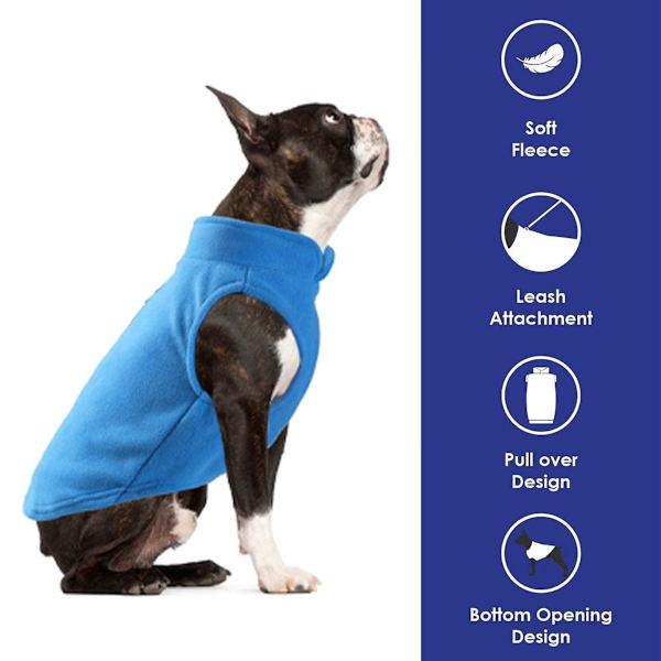 Varm pulloverfleece hundjacka med O-ring koppel - Vinterblå