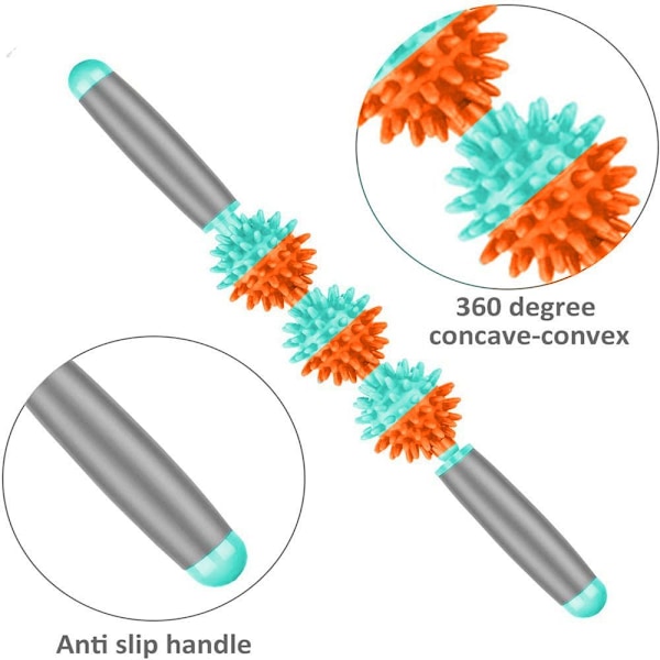 Fasciemassasjevals for cellulitter, muskelvalsestang, fettfrigivelse, oransje, tre kuler