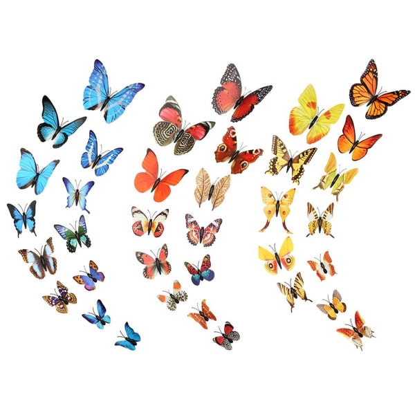 36 kpl 3D Butterfly Art DIY Decor Seinätarrat Tarrat Lastenhuone KLB