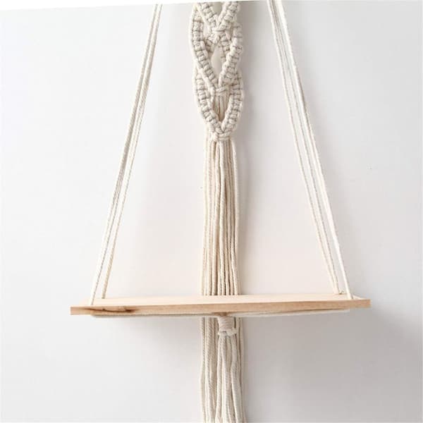 Macrame väggdekoration i trä, boho väggdekoration gobeläng växtkruka