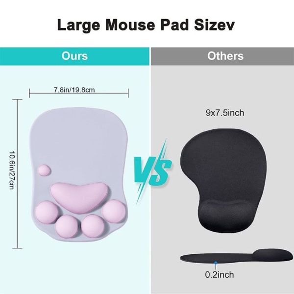 Cat Paw Mouse Pad with Wrist Pad Soft Silicone Wrist Pads Gray