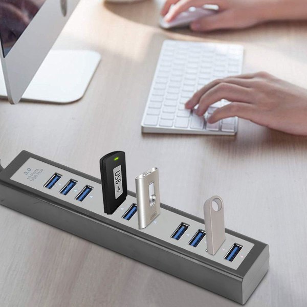 DC5V 10 Port USB Hub USB3.0 Splitter Adapter Sort til KLB