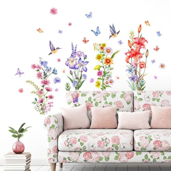 Blomsterfjärilsväggdekaler, blommiga väggdekaler, väggdekaler för barn