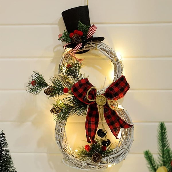 LED julepynt rottingkrans, snømannform, kunstig julekrans KLB