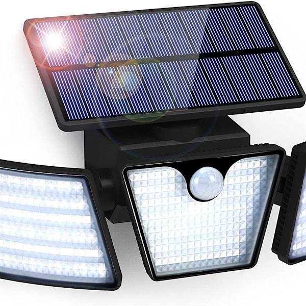 Udendørs solcellelampe bevægelsessensor 265 LED solcellelampe IP65 vandtæt 3 hoveder 36