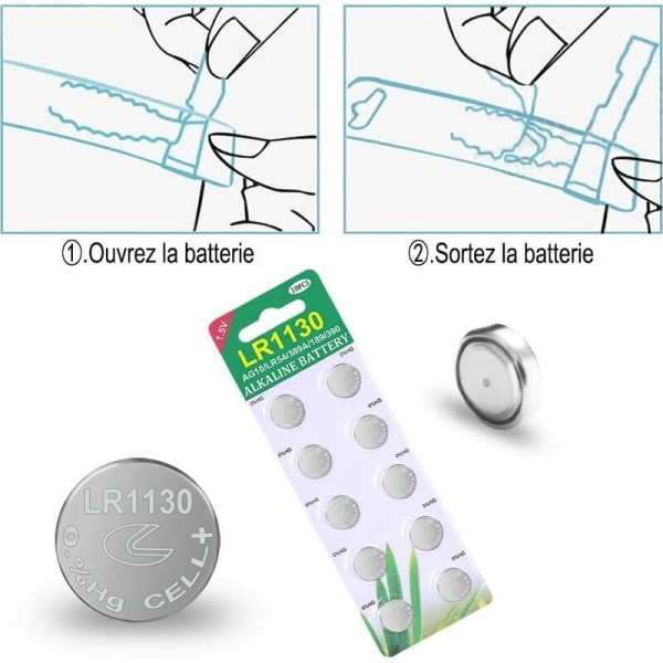 40 kappaleen pakkaus alkalisia nappiparistoja LR1130 AG10 1.5 V, nappiparistojen käyttöikä 3 vuotta KLB