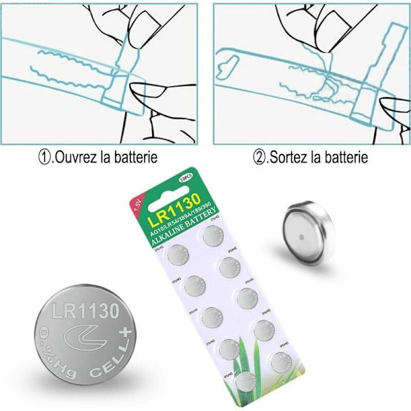 Pakke med 40 alkaliske knapbatterier LR1130 AG10 1,5 V, knapbatteriernes levetid 3 år KLB