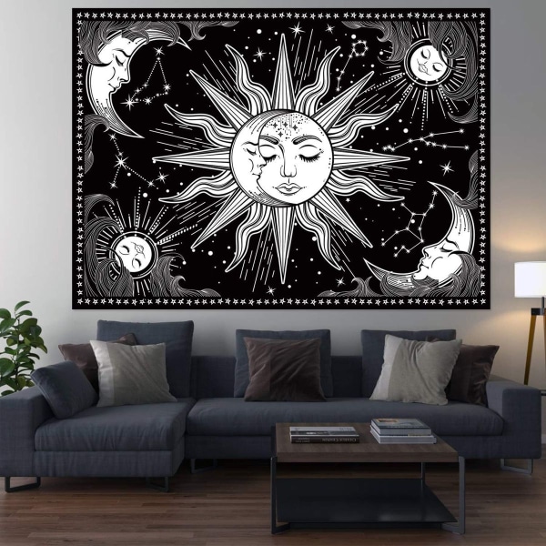 Auringon ja kuun psykedeeliset seinämaalaukset mustavalkoisia, salaperäinen KLB
