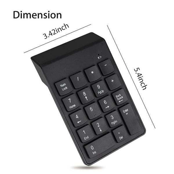 Numeriskt tangentbord, trådlös USB-siffra, 2,4 GHz, 18 tangenter, Mini