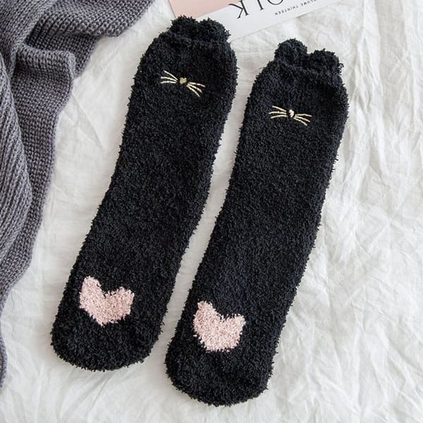 Fluffy sko og sokker, Fluffy Microfiber Crew Socks, Black KLB