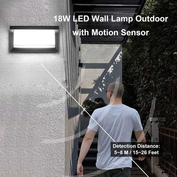 LED-vägglampa med rörelsesensor, IP65 vattentät, modern design KLB