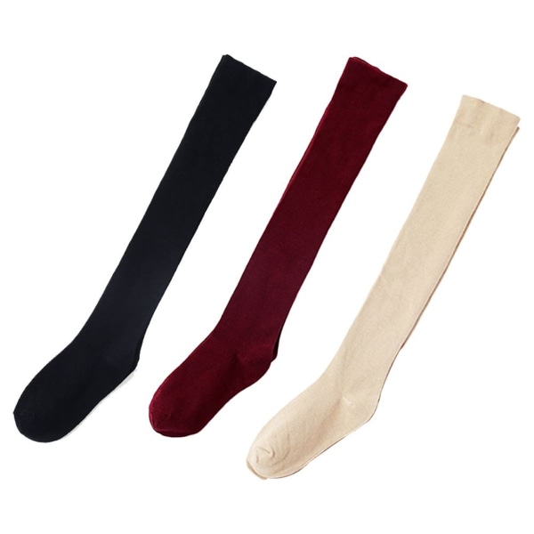 Puuvillaiset reisikorkeat sukat raidallinen musta + viininpunainen + ihonväri KLB