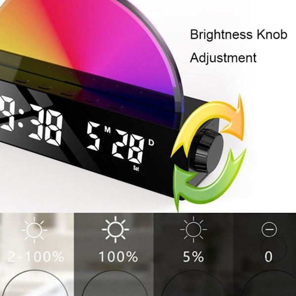 S286 Solnedgangslys, LED Digital Display, Elektronisk Ur, USB-stik, Skrivebord