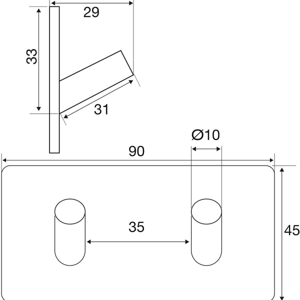 Dobbel veggkrok (2 kroker) 90x45x29 mm børstet rustfritt stål selvklebende med 3M-klasse