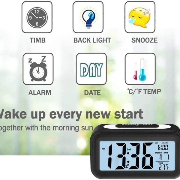 Digital väckarklocka, digital elektronisk väckarklocka med datumvisning, batteridriven