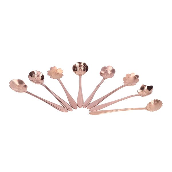 8-pack blommönster guldpläterade rostfria kaffeskedar KLB