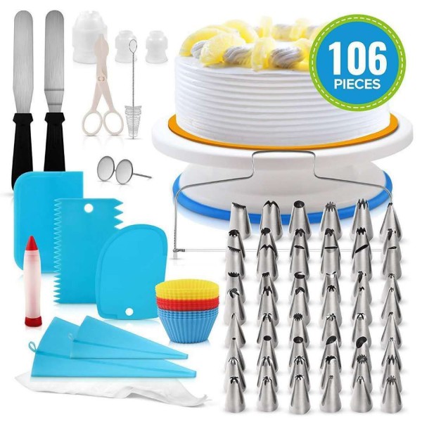 106 kpl monitoiminen kakun set kakun kääntöpöytäsarja leivonnainen putki Fondant tee-se-itse -työkalut (sininen)