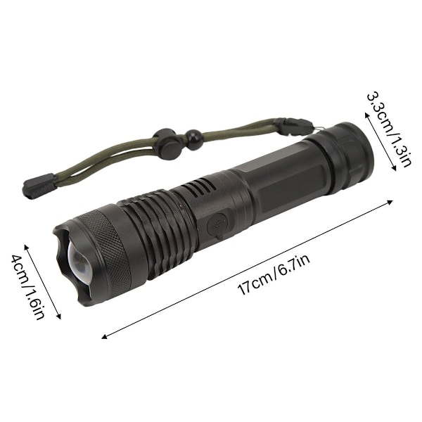 Starkt ljus ficklampa i aluminiumlegering, USB-laddningsbar KLB