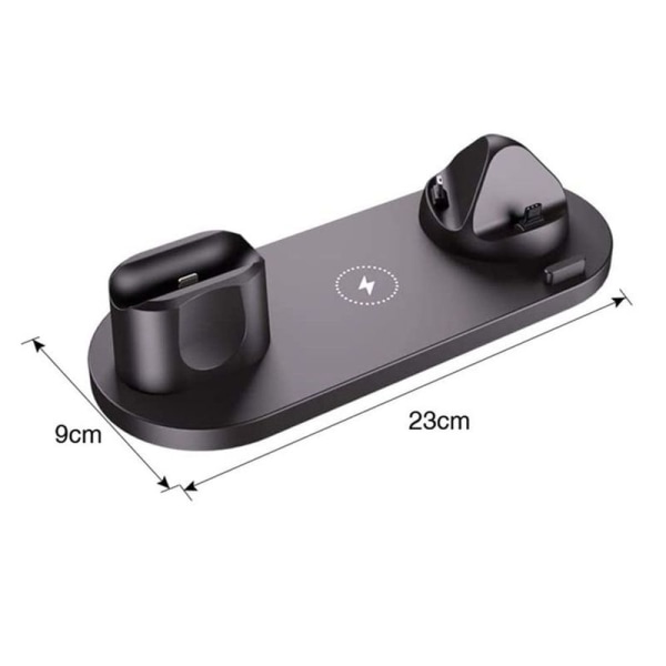 Trådløs oplader, 6 i 1 induktiv opladningsstation med 10W sort