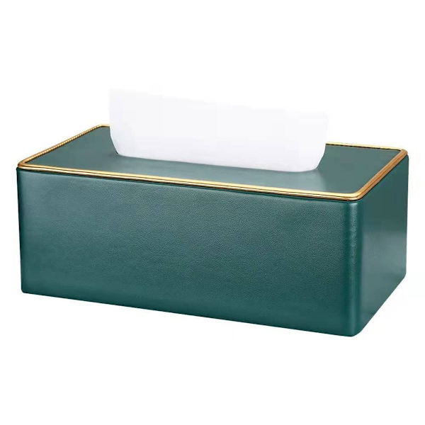 Rektangulär läder servettlåda (mintgrön)