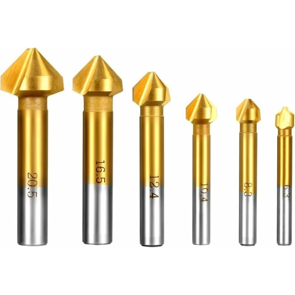 6Pcs 90° HSS Countersink Titanium Conical Cylindrical Tri-Cut Screw Tool Suitable for DIY KLB